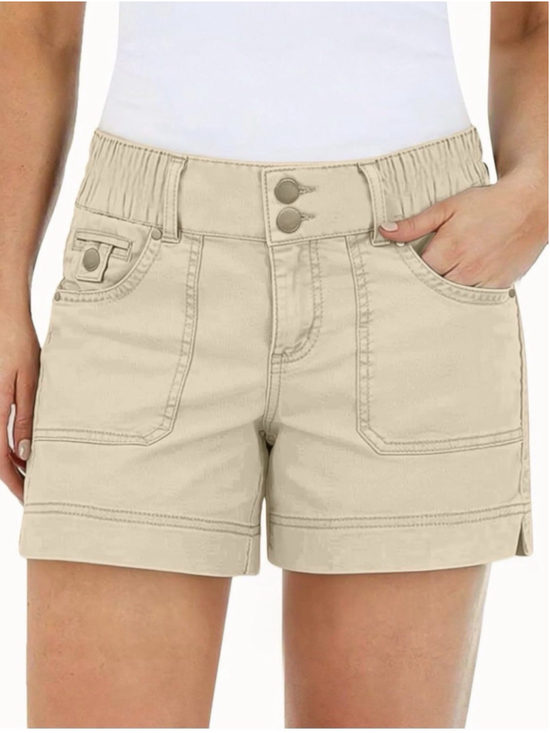 Flamingals Pants - Flamingals Women's Mid Waist Solid Split Side Flap Pocket Casual Shorts S